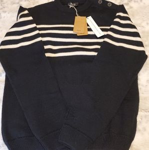 A.P.C Men's Deep Navy Blue Mayol Striped Wool Sweater